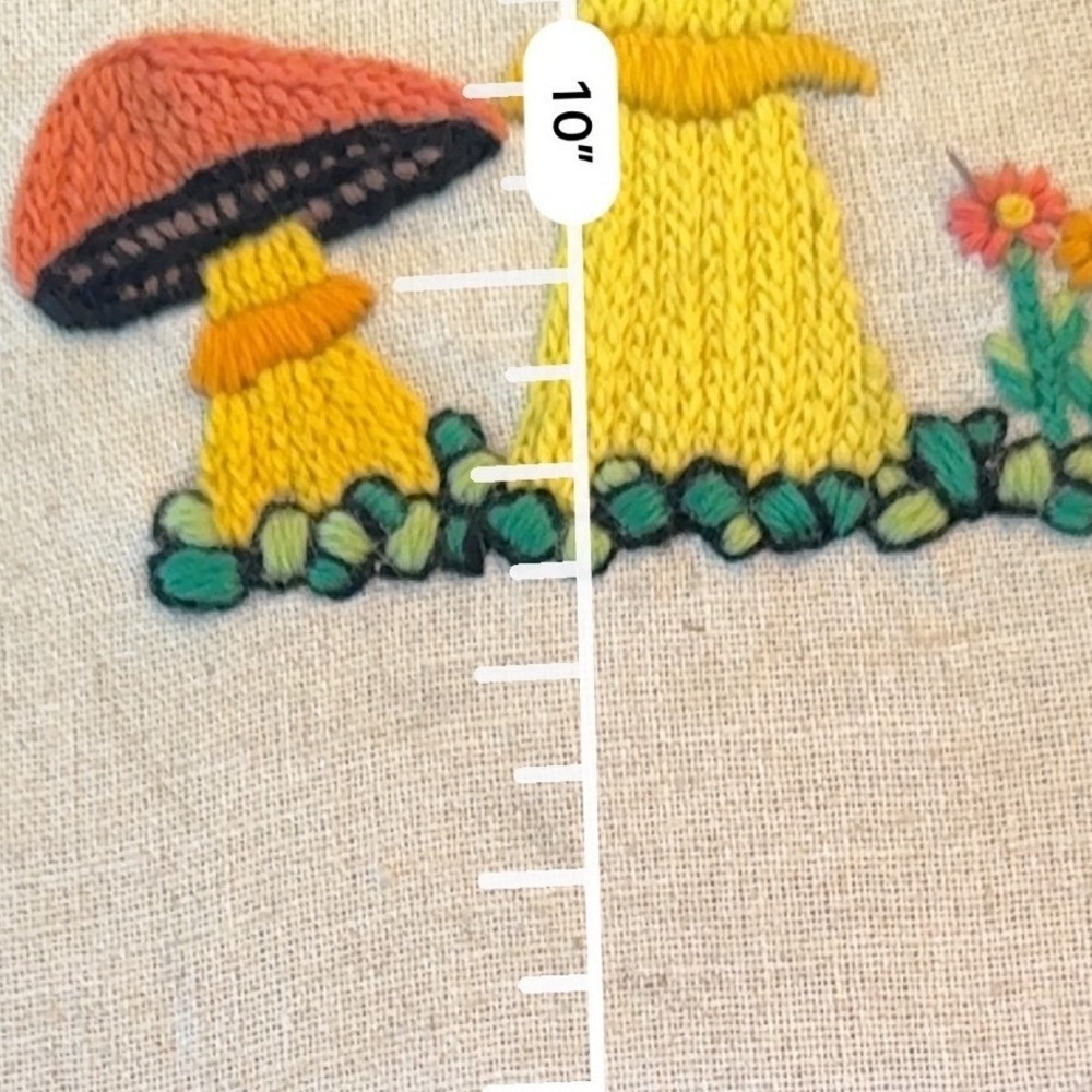 Vintage Mushroom Crewel Embroidery Wall Art 8x10 Handmade Toadstool Butterfly 70 - Picture 2 of 5
